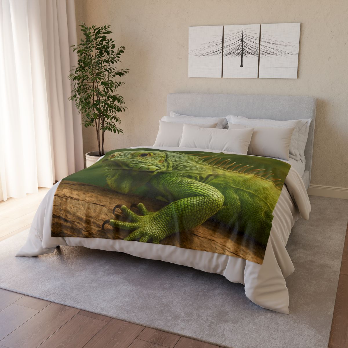 Verdant Stillness Green Iguana designer printed blankets
