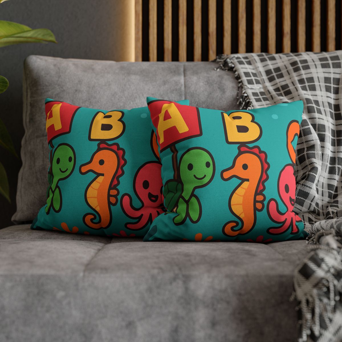 Coral Reef Alphabet Parade soft cotton pillow cases