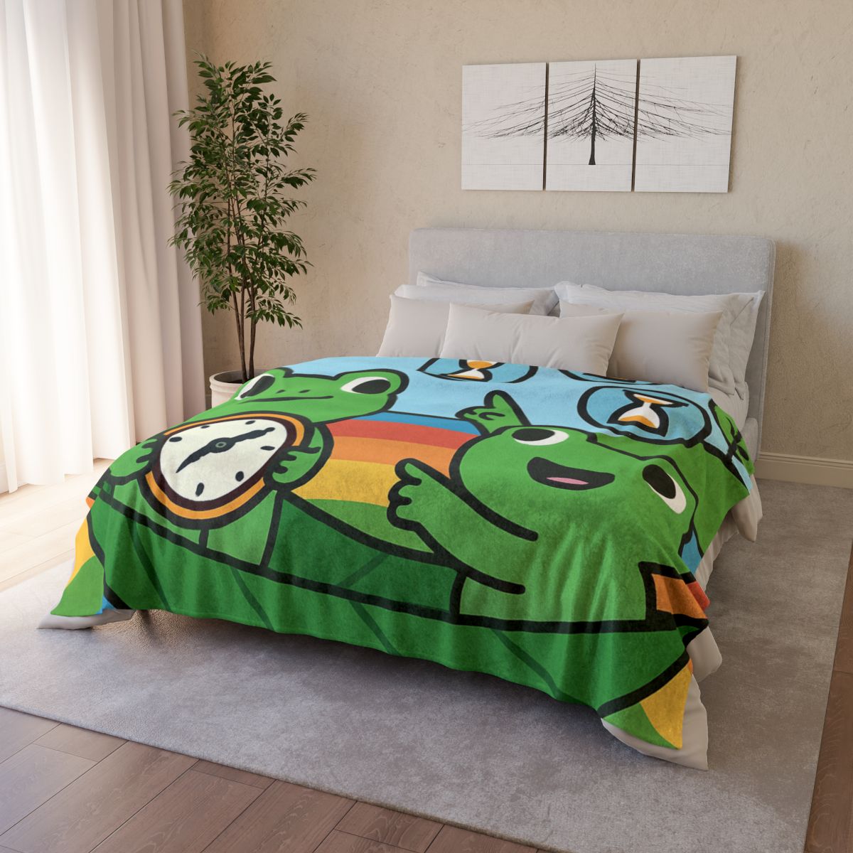 Rainbow River Time Travel Frogs soft fleece blankets