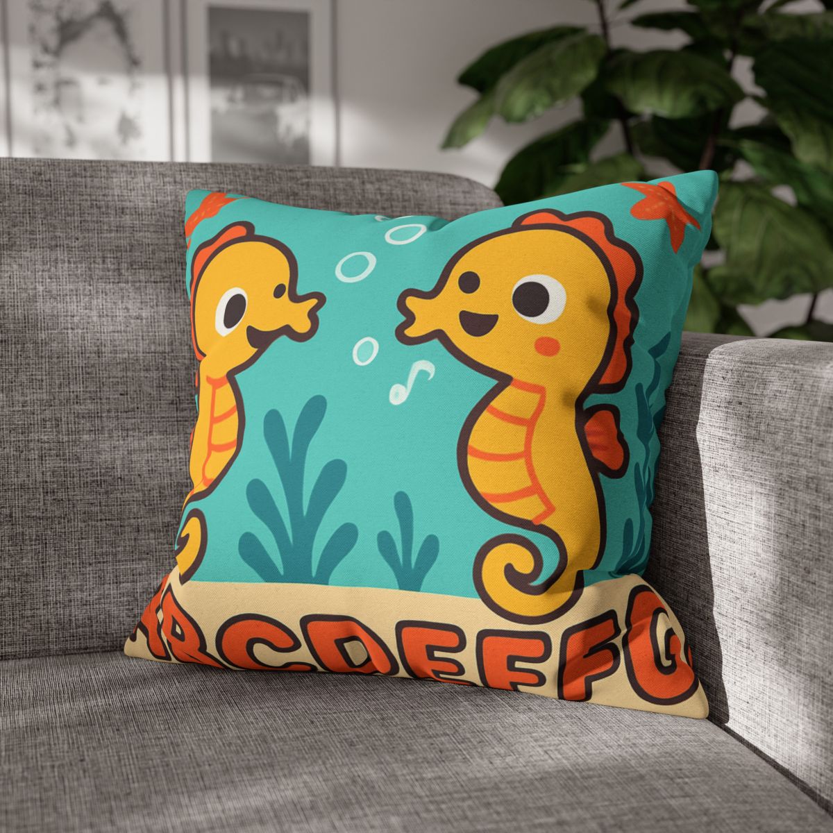 Underwater Alphabet Reef With Singing Seahorses personalized pillow covers