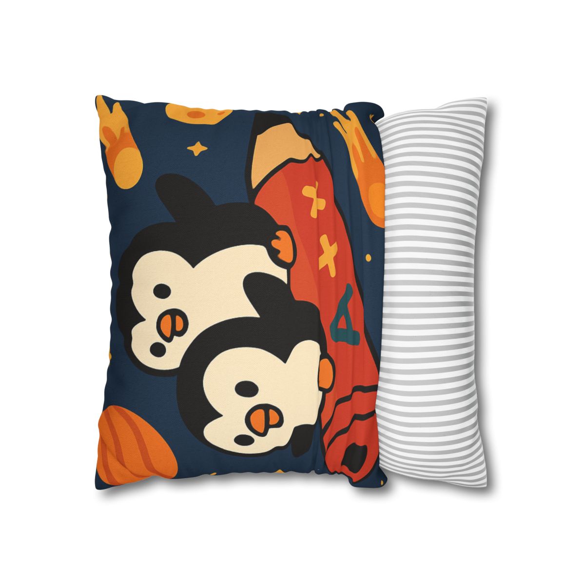 Rocket Riding Penguin Explorers trendy patterned pillow cases