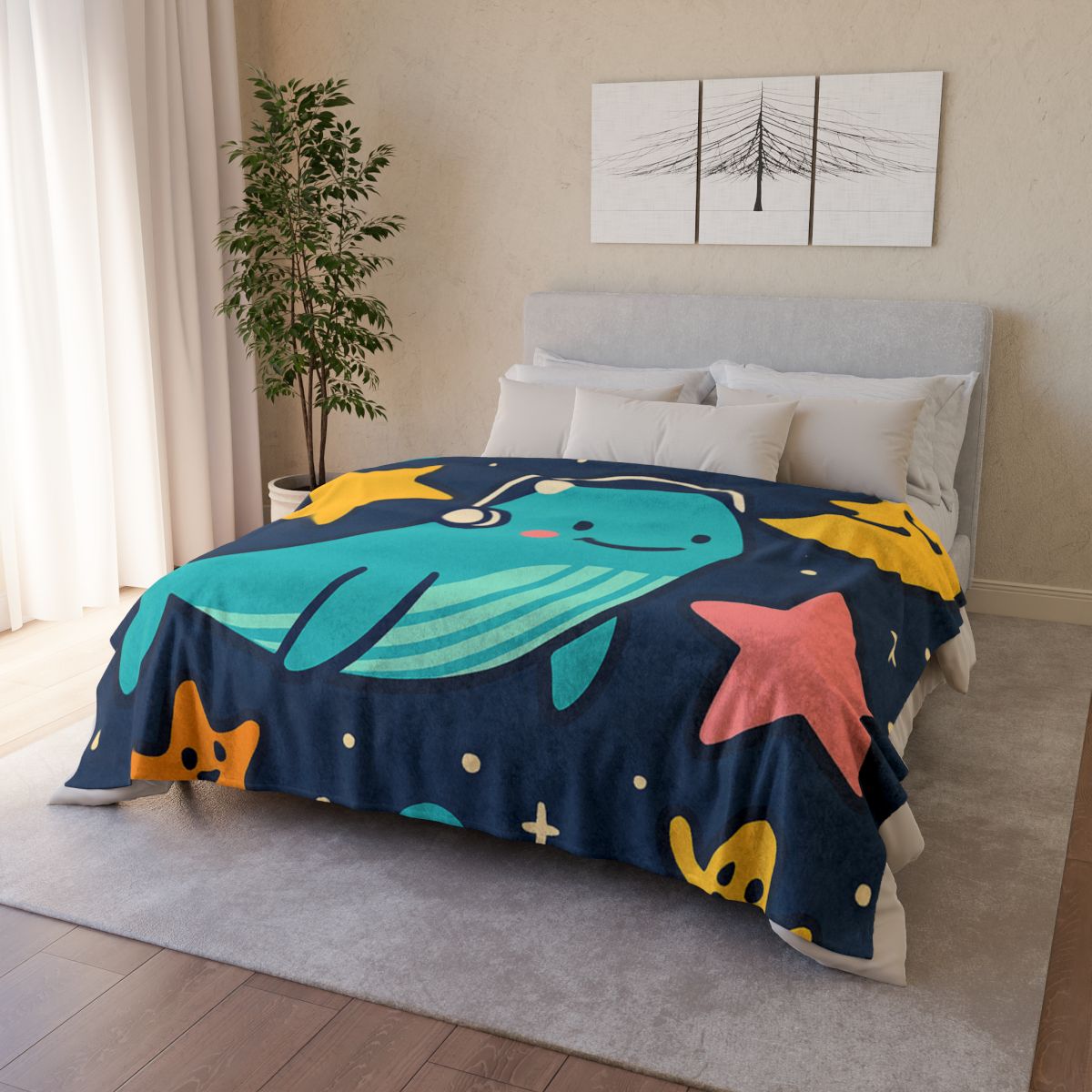 Starship Space Whale Adventure soft fleece blankets