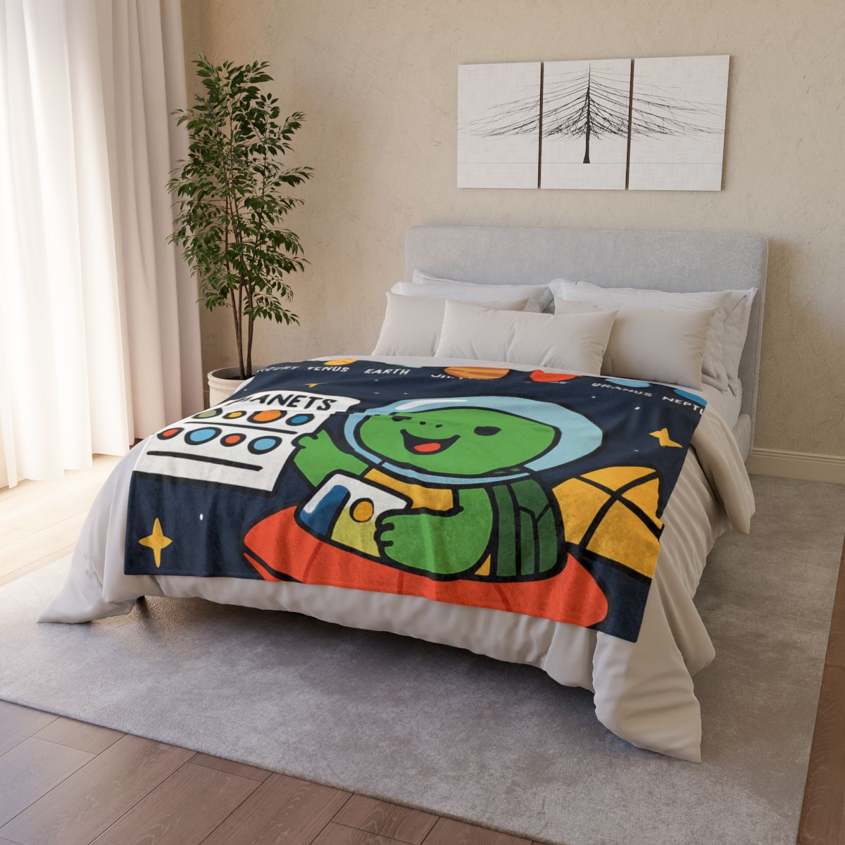 Solar Sail Turtle And The Planetary Parade personalized cozy blankets