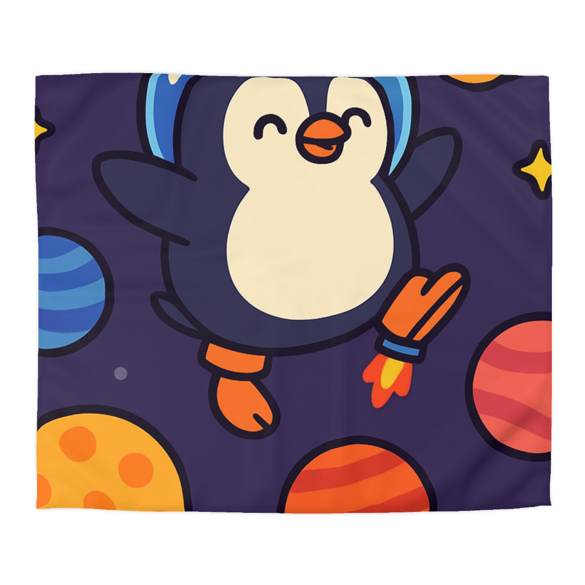 Planet Hopping Penguin Adventure stylish duvet covers