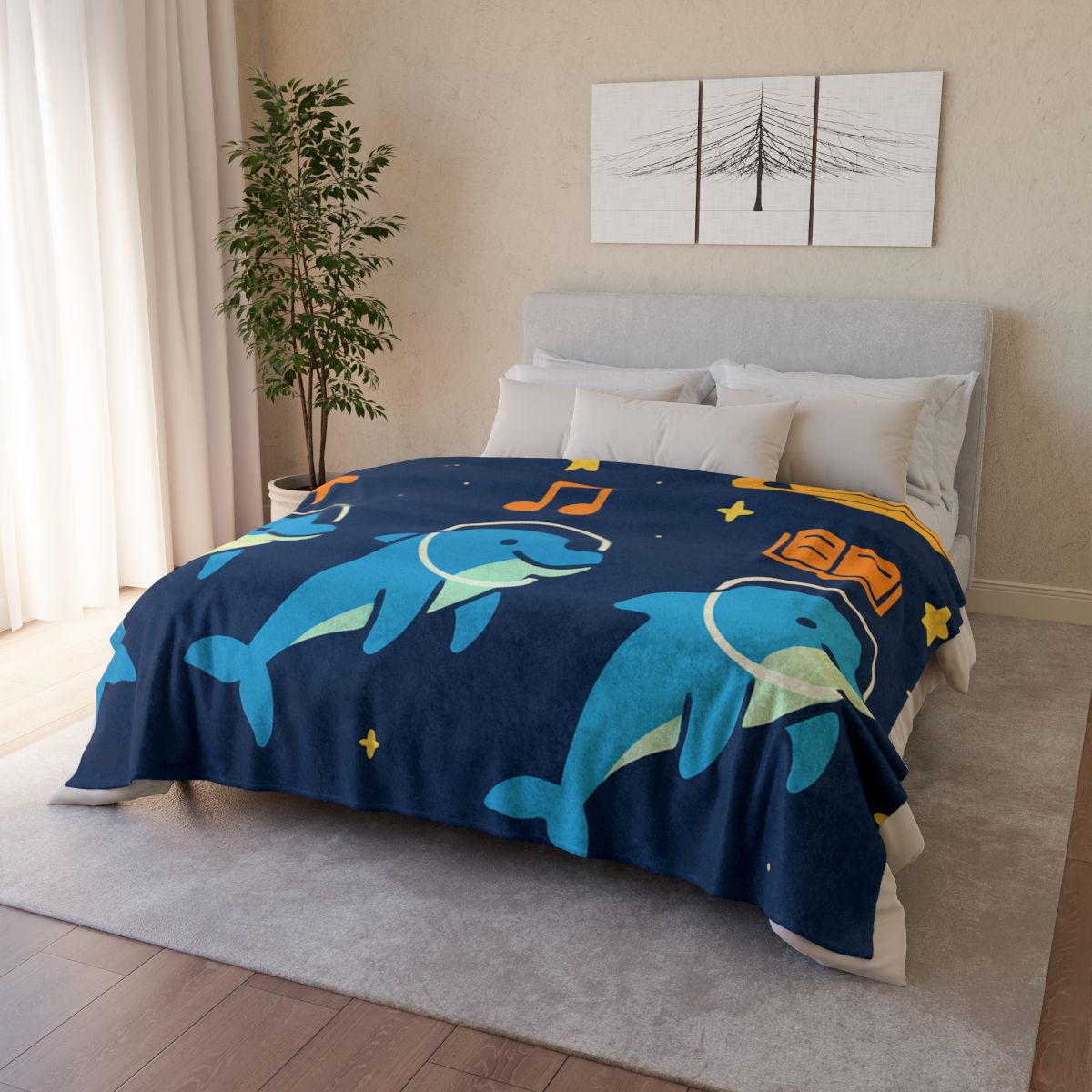 Space School Of The Ocean Dolphins stylish throw blankets