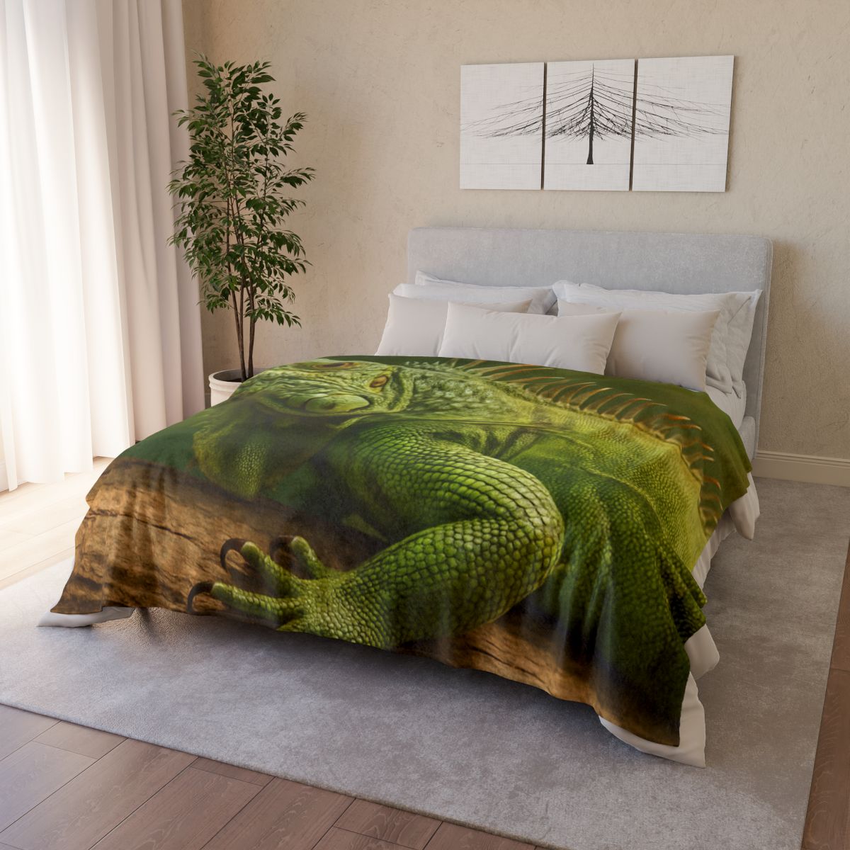 Verdant Stillness Green Iguana designer printed blankets