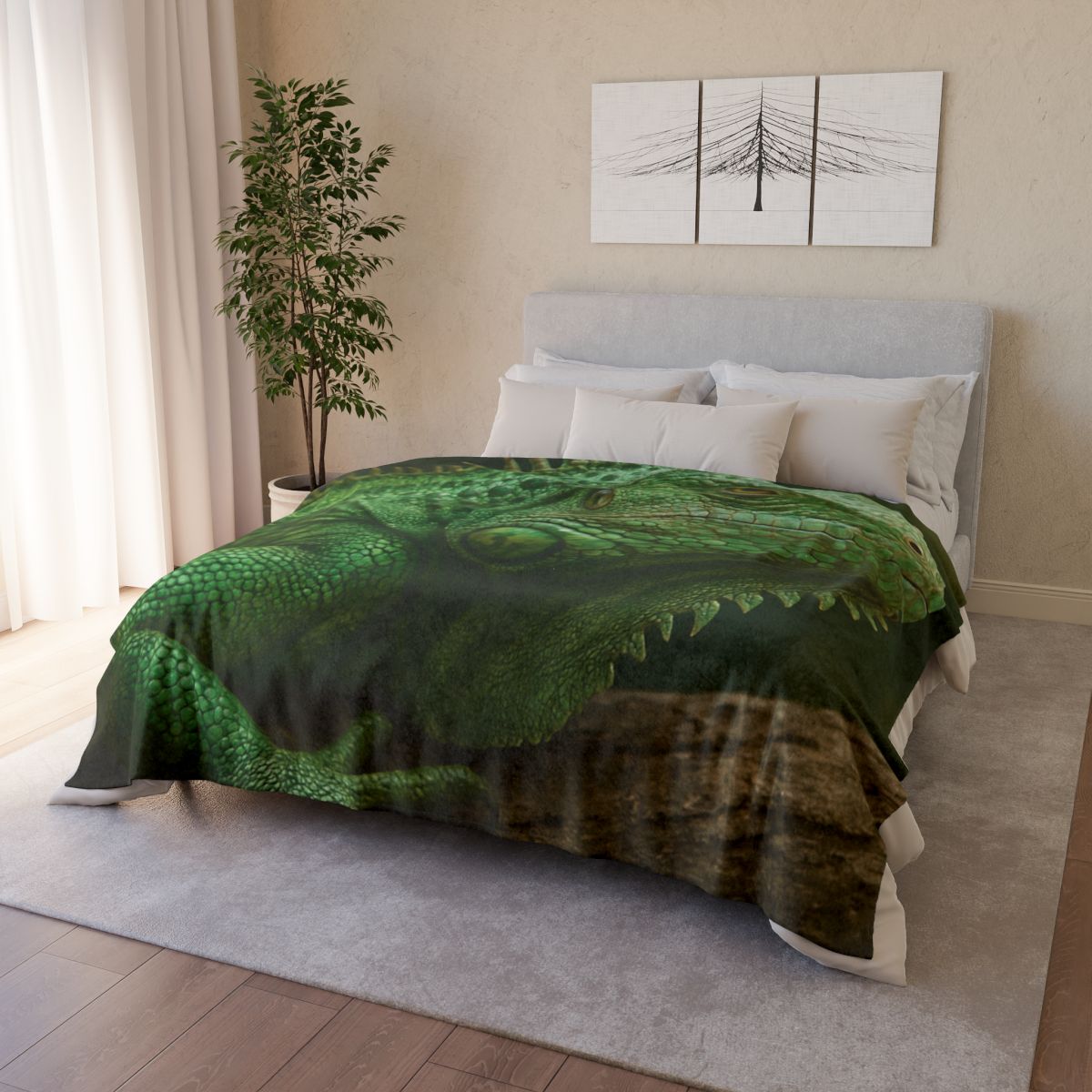 Verdant Gaze Green Iguana decorative home blankets