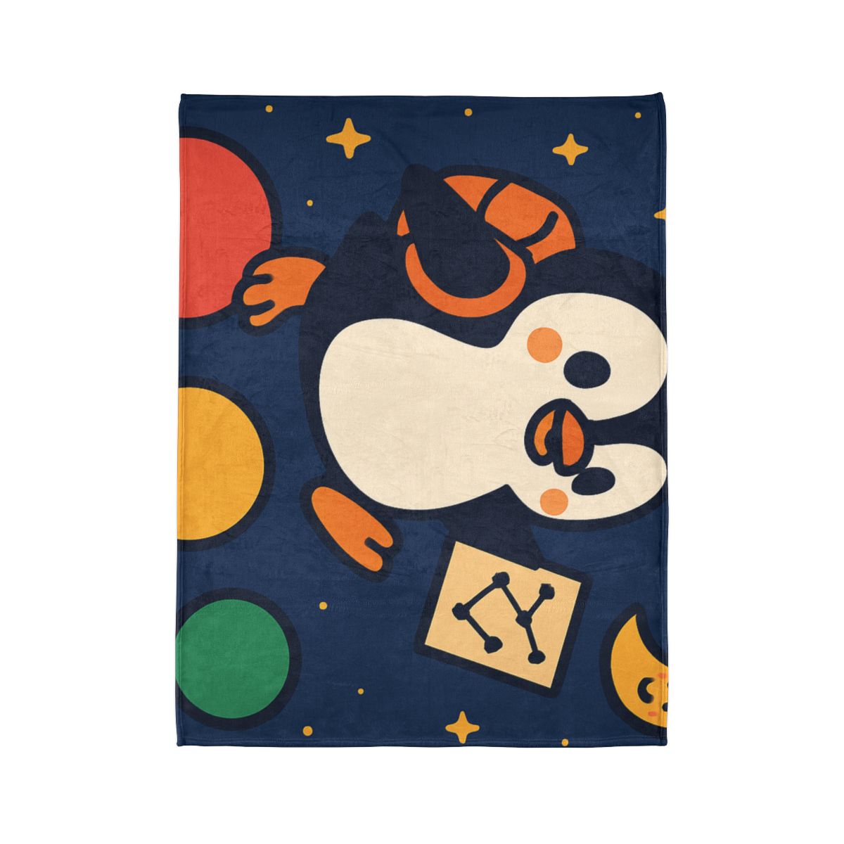 Planet Hopping Penguin Explorer designer printed blankets