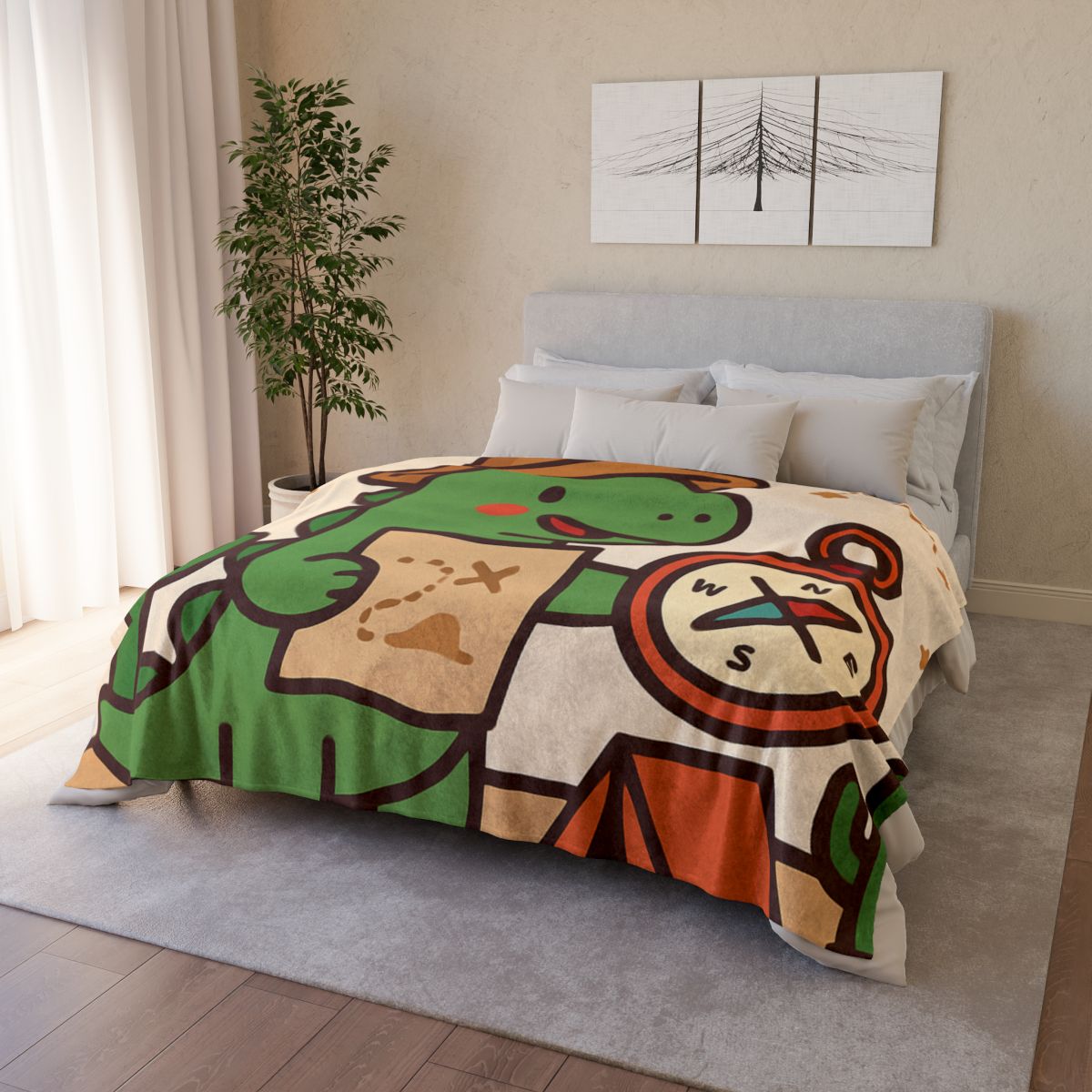 Desert Dino Map Quest With Compass And Constellations decorative home blankets