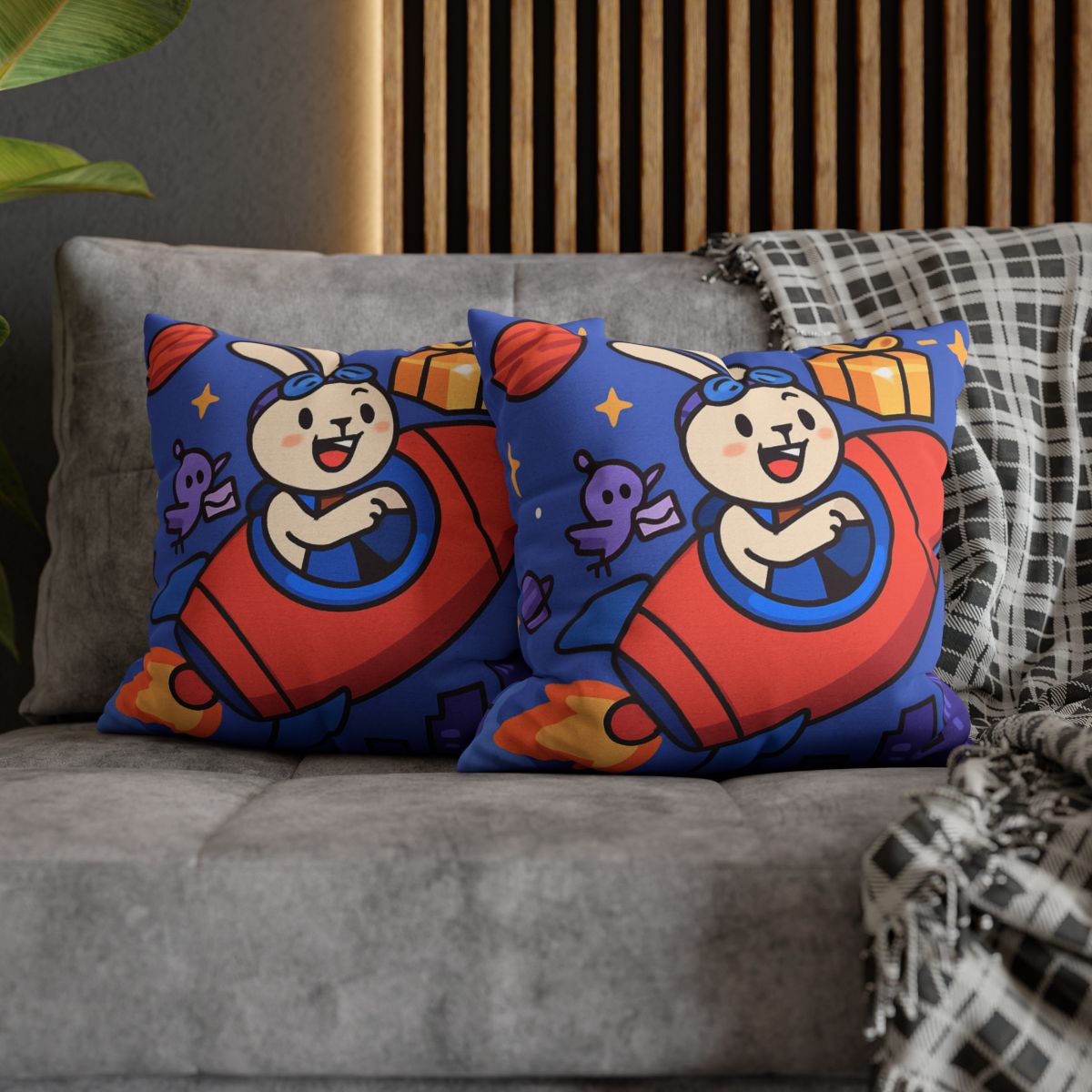 Rocket Rabbit Space Delivery soft cotton pillow cases