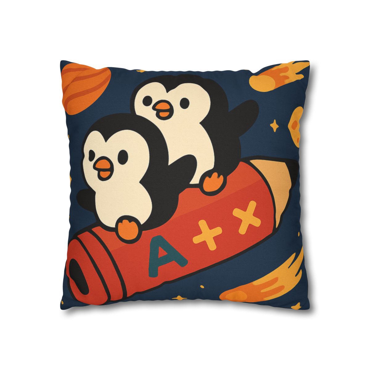 Rocket Riding Penguin Explorers trendy patterned pillow cases