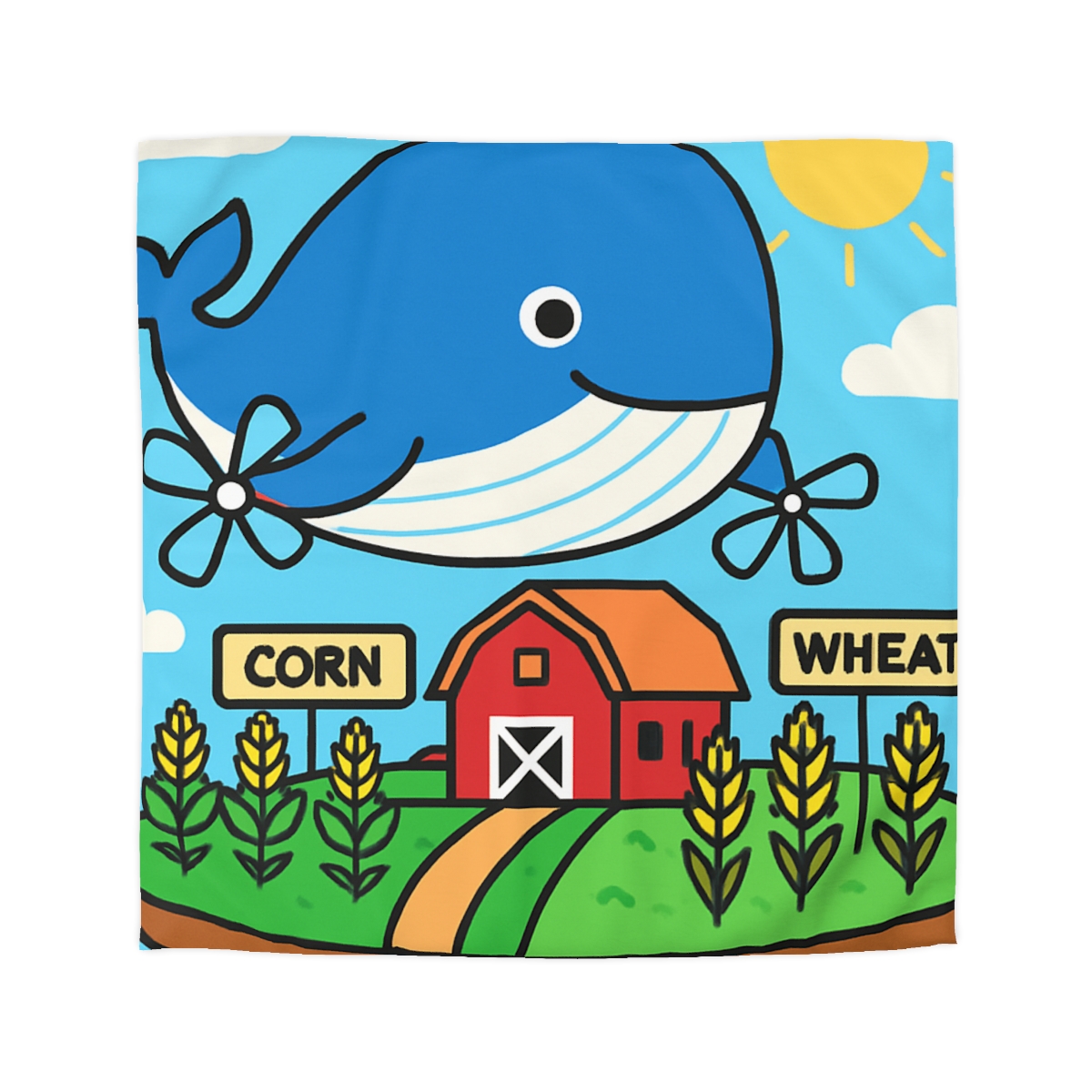 Windmill Whale Above The Floating Farm designer printed duvets