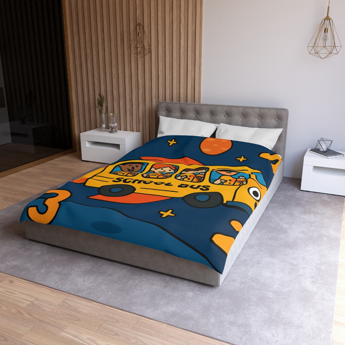 Rocket School Bus To Planet Math personalized bedding duvets
