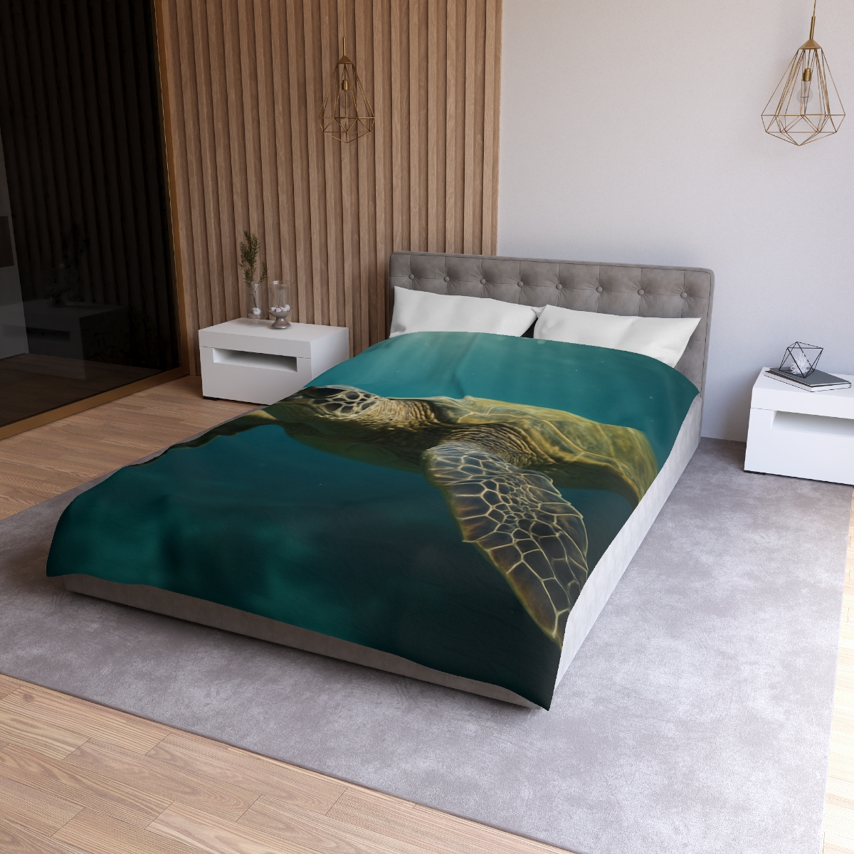 Glasswater Drift Green Sea Turtle designer printed duvets