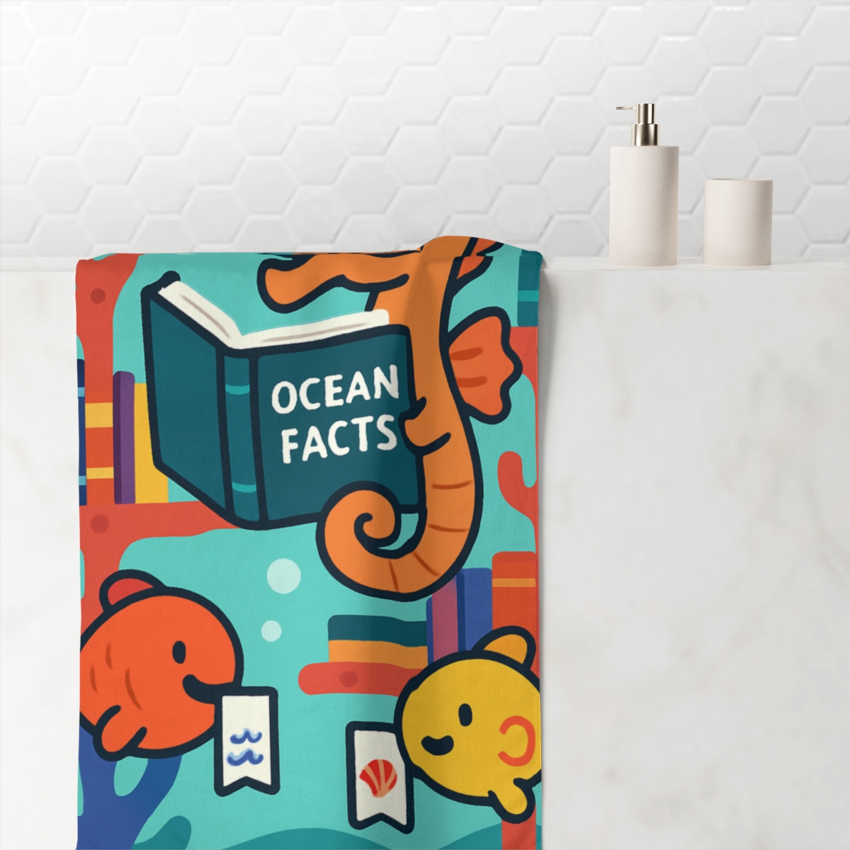 Coral Library And The Seahorse Scientist unique gift towels