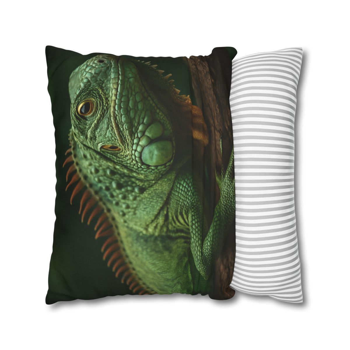 Sunlit Perch Green Iguana designer print pillow cases