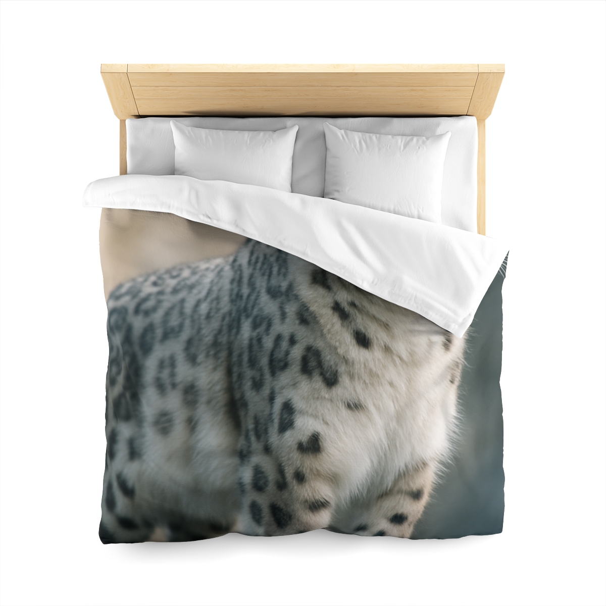 Mist Veil Snow Leopard designer printed duvets
