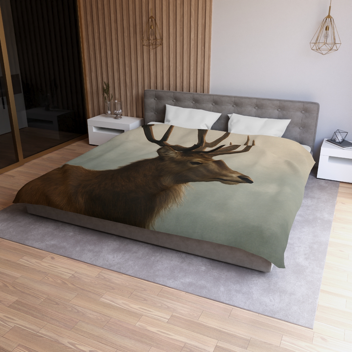 Morning Mist Red Deer Stag designer printed duvets