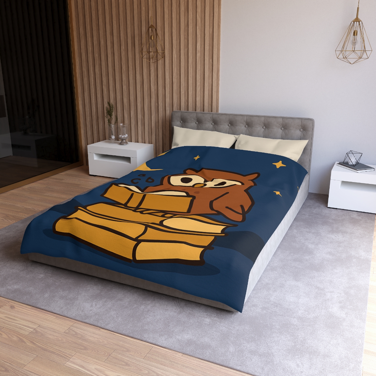 Moonlight Owl Library designer printed duvets