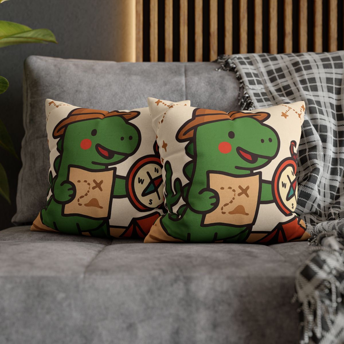 Desert Dino Map Quest With Compass And Constellations soft cotton pillow cases