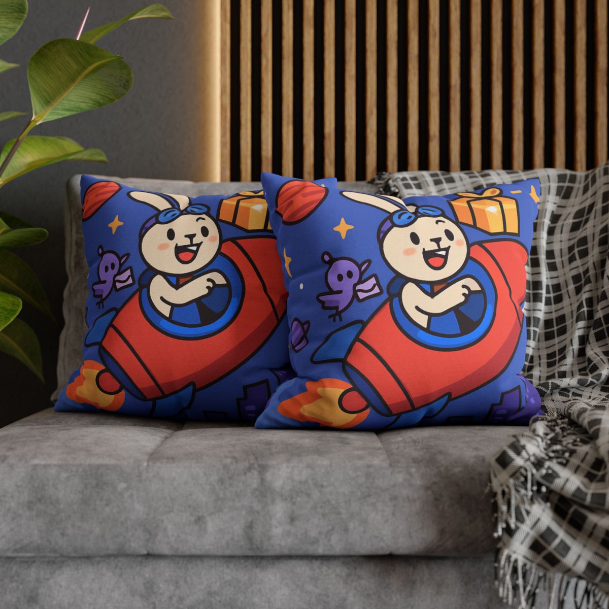 Rocket Rabbit Space Delivery soft cotton pillow cases