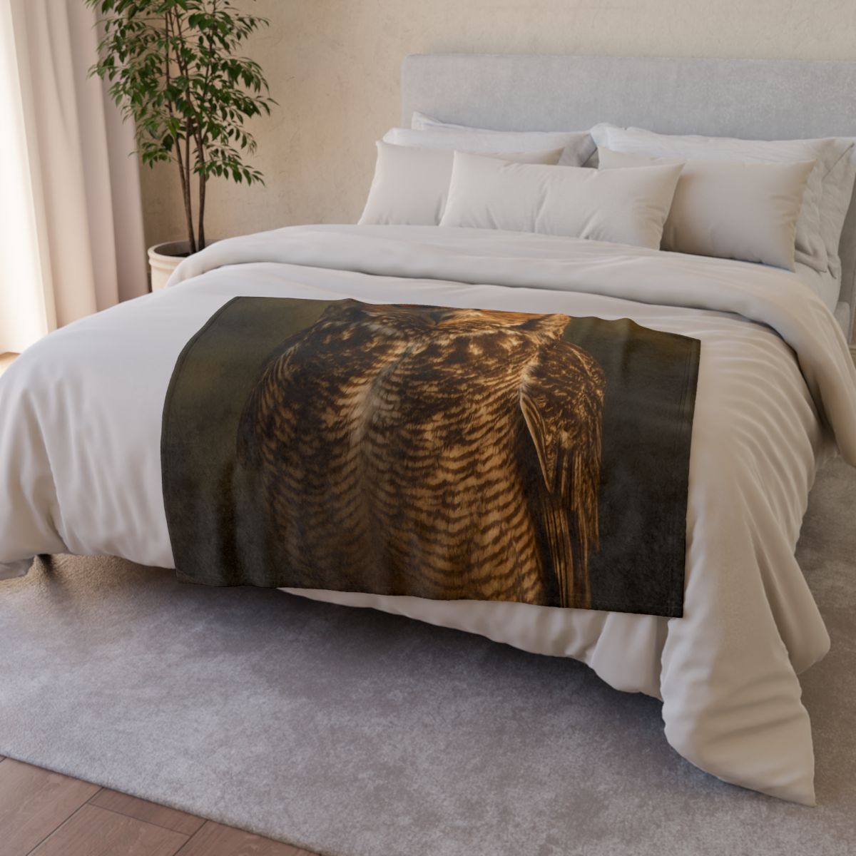 Nebula Gaze Great Horned Owl personalized cozy blankets