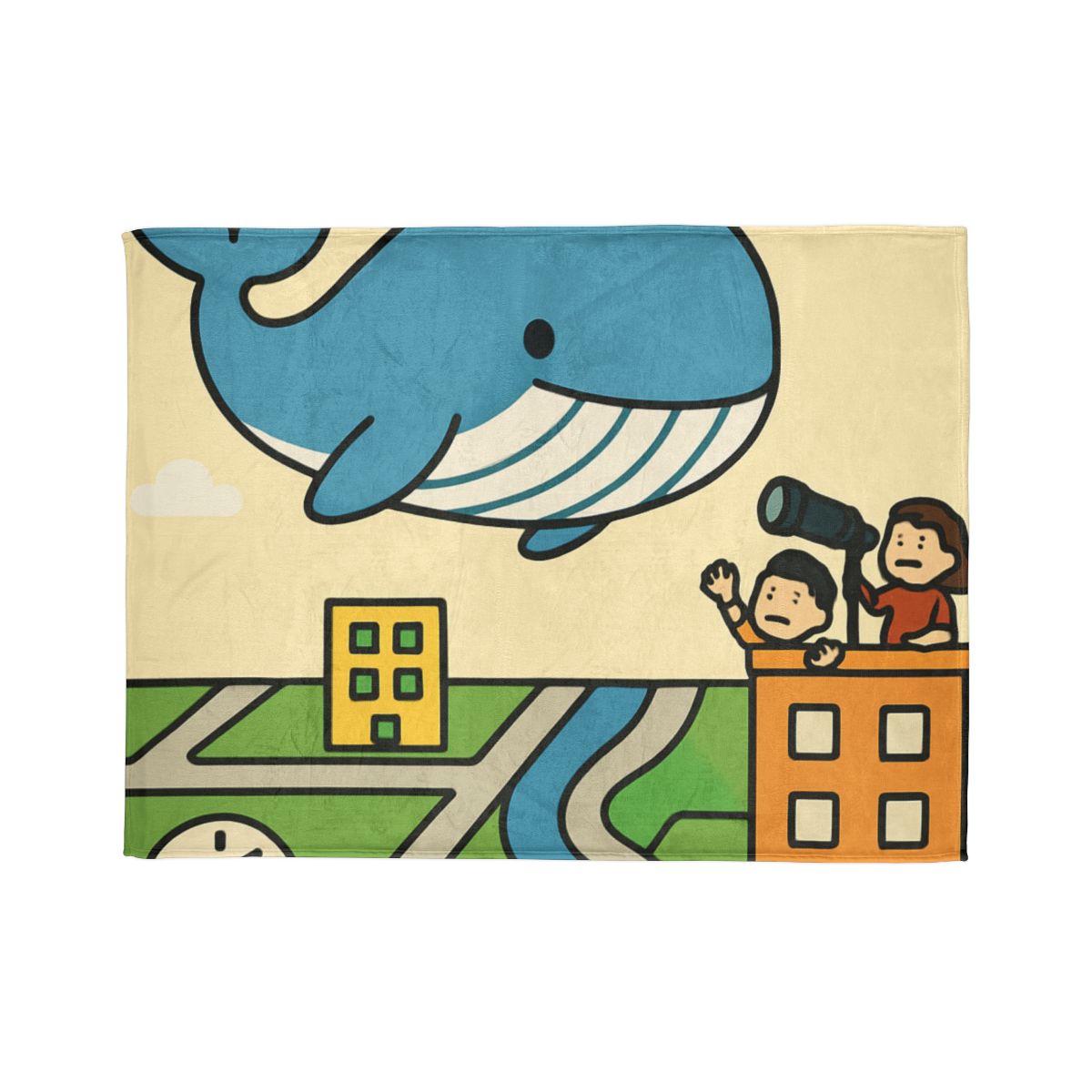 Sky Whale Over The Map City designer printed blankets
