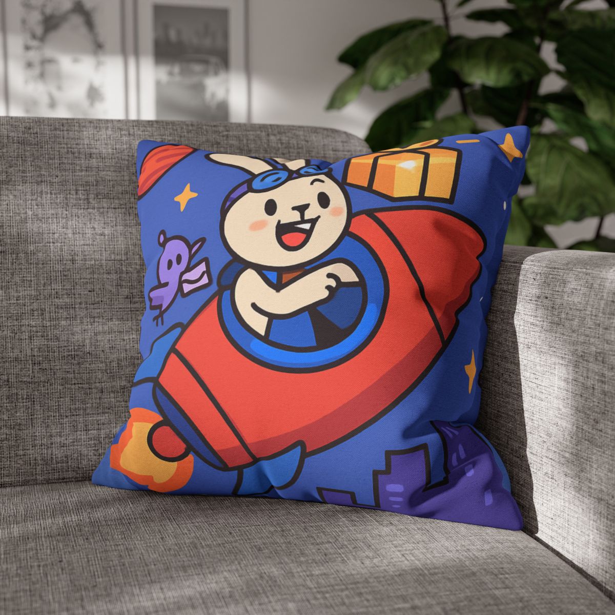 Rocket Rabbit Space Delivery soft cotton pillow cases