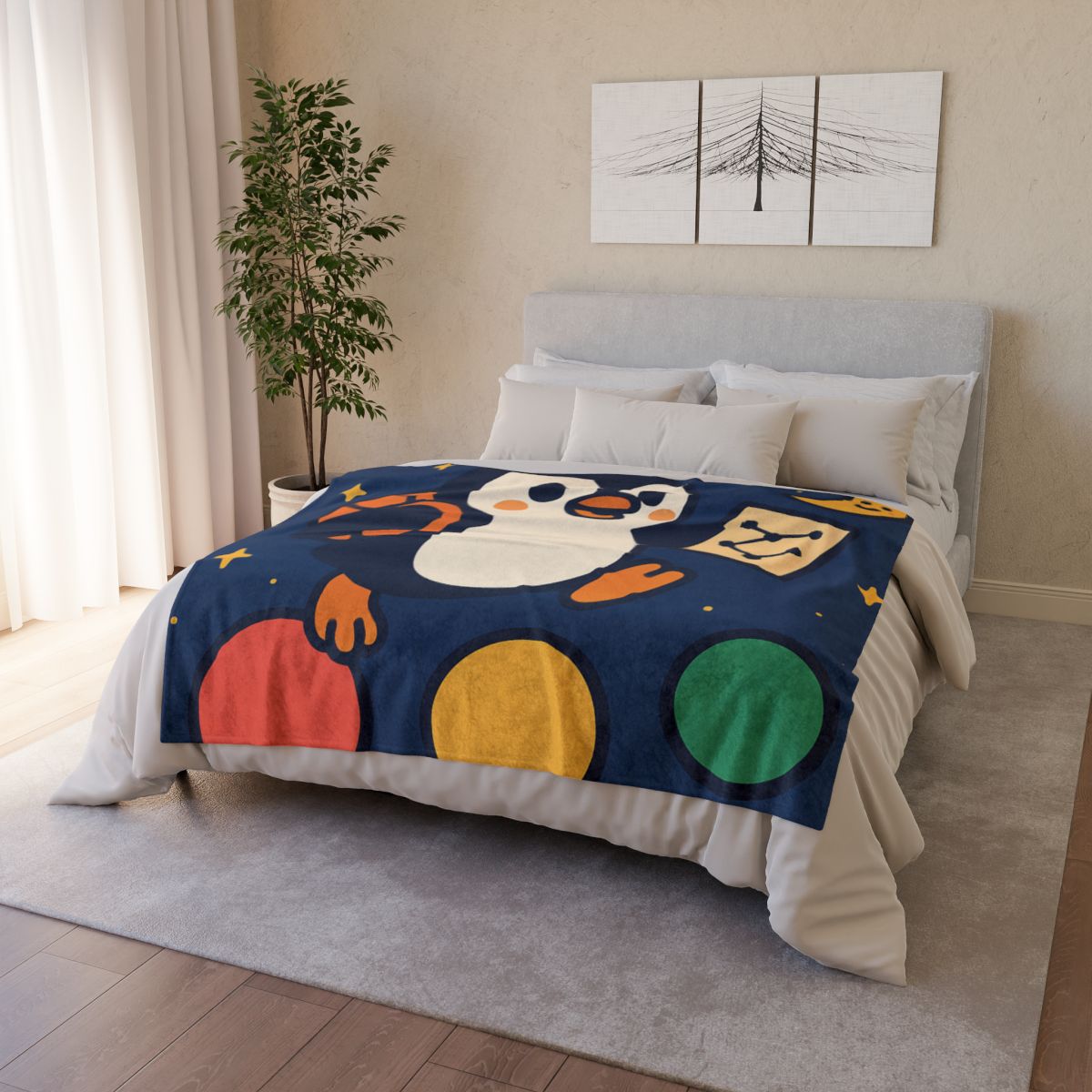 Planet Hopping Penguin Explorer designer printed blankets