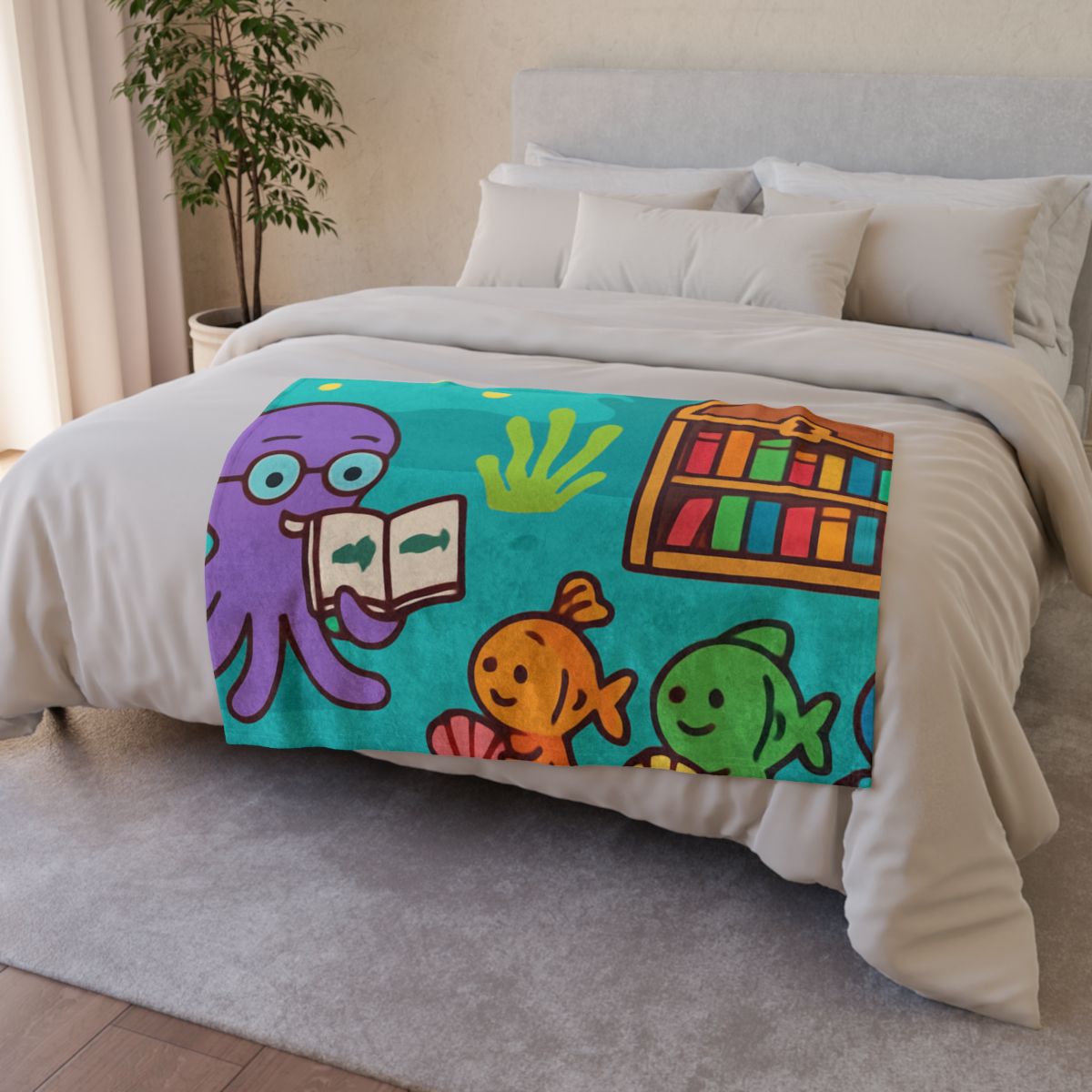 Coral Reef Library With The Octopus Librarian trendy patterned blankets