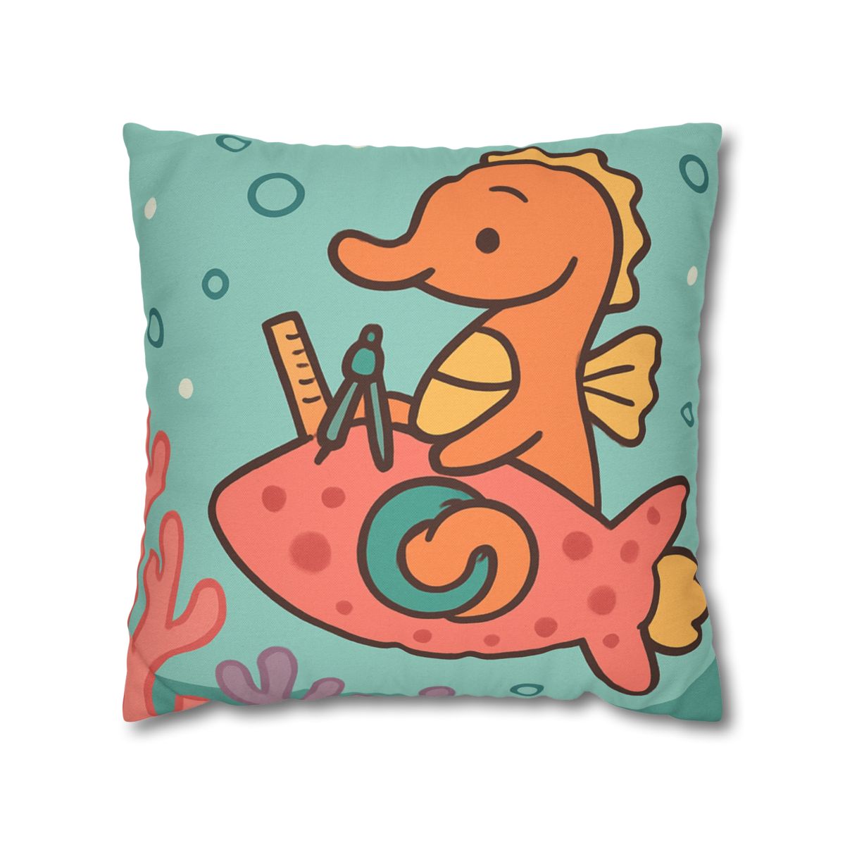 Coral Rocket Seahorse designer print pillow cases