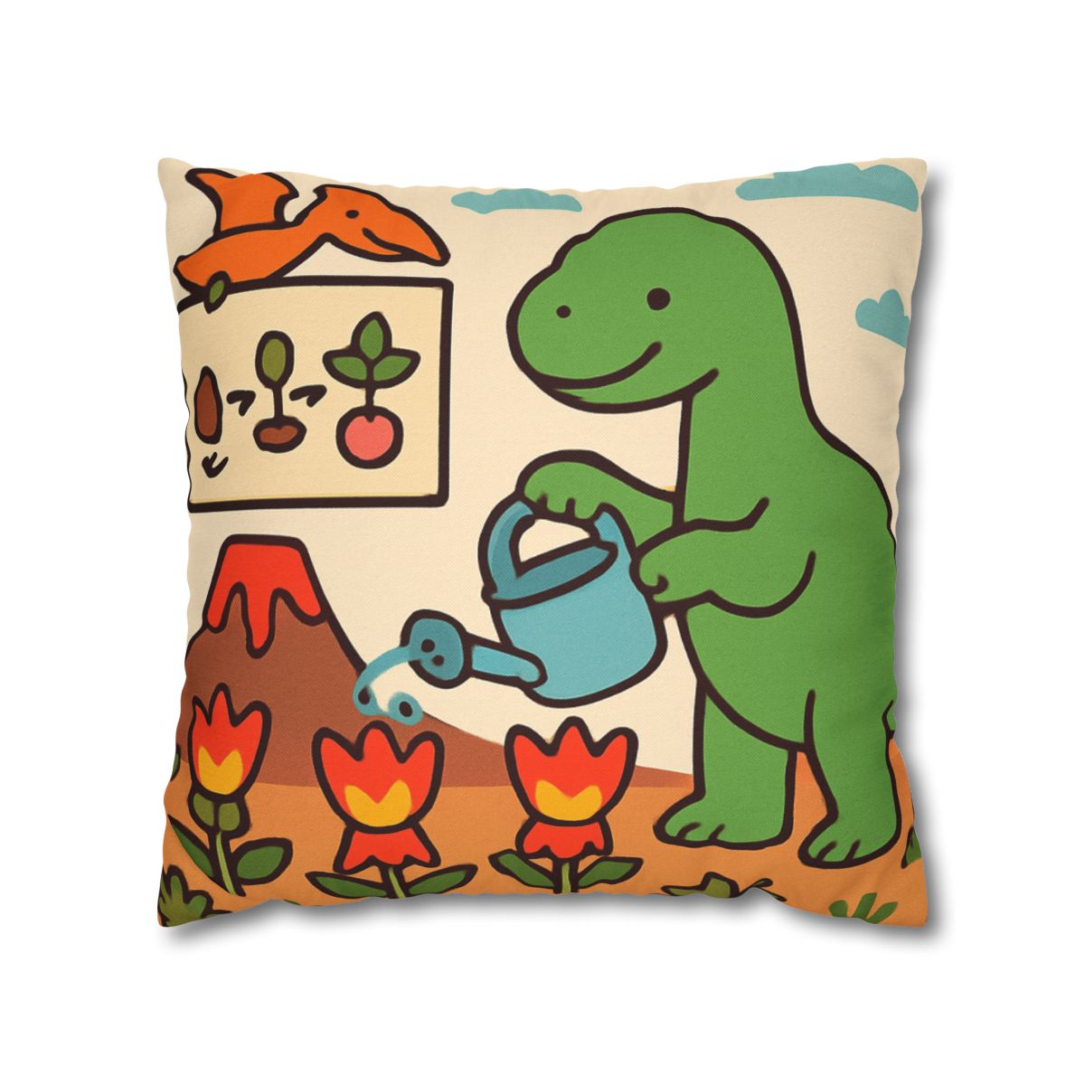 Volcano Garden Of Friendly Dinosaurs trendy patterned pillow cases