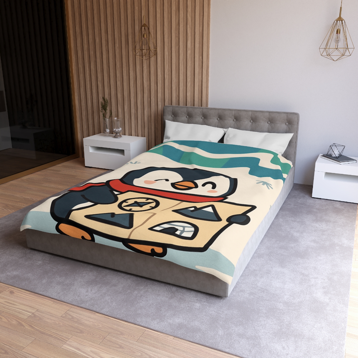 Polar Lights Penguin Map Quest designer printed duvets