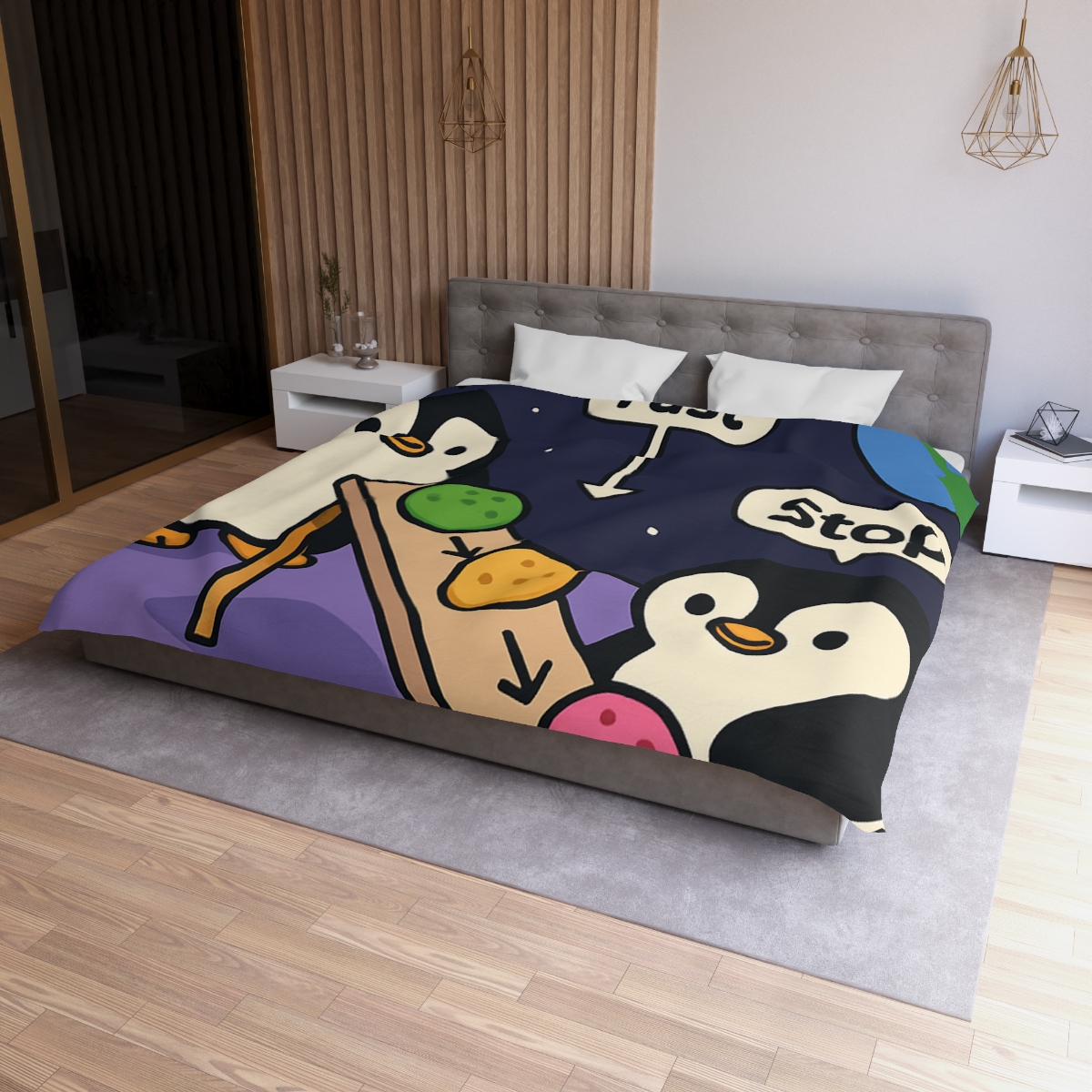 Moonlight Penguin Ice Cream Physics custom duvets