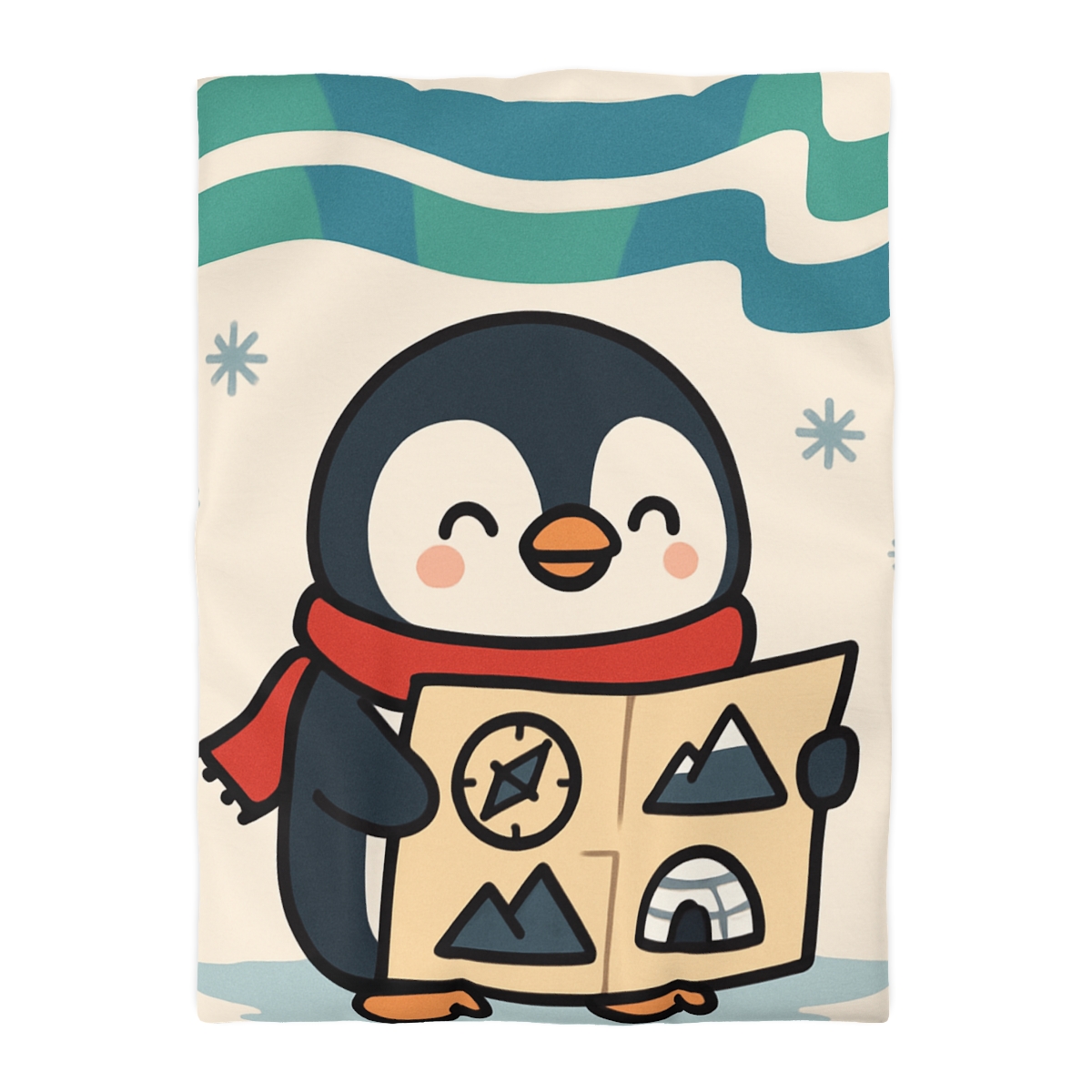 Polar Lights Penguin Map Quest designer printed duvets