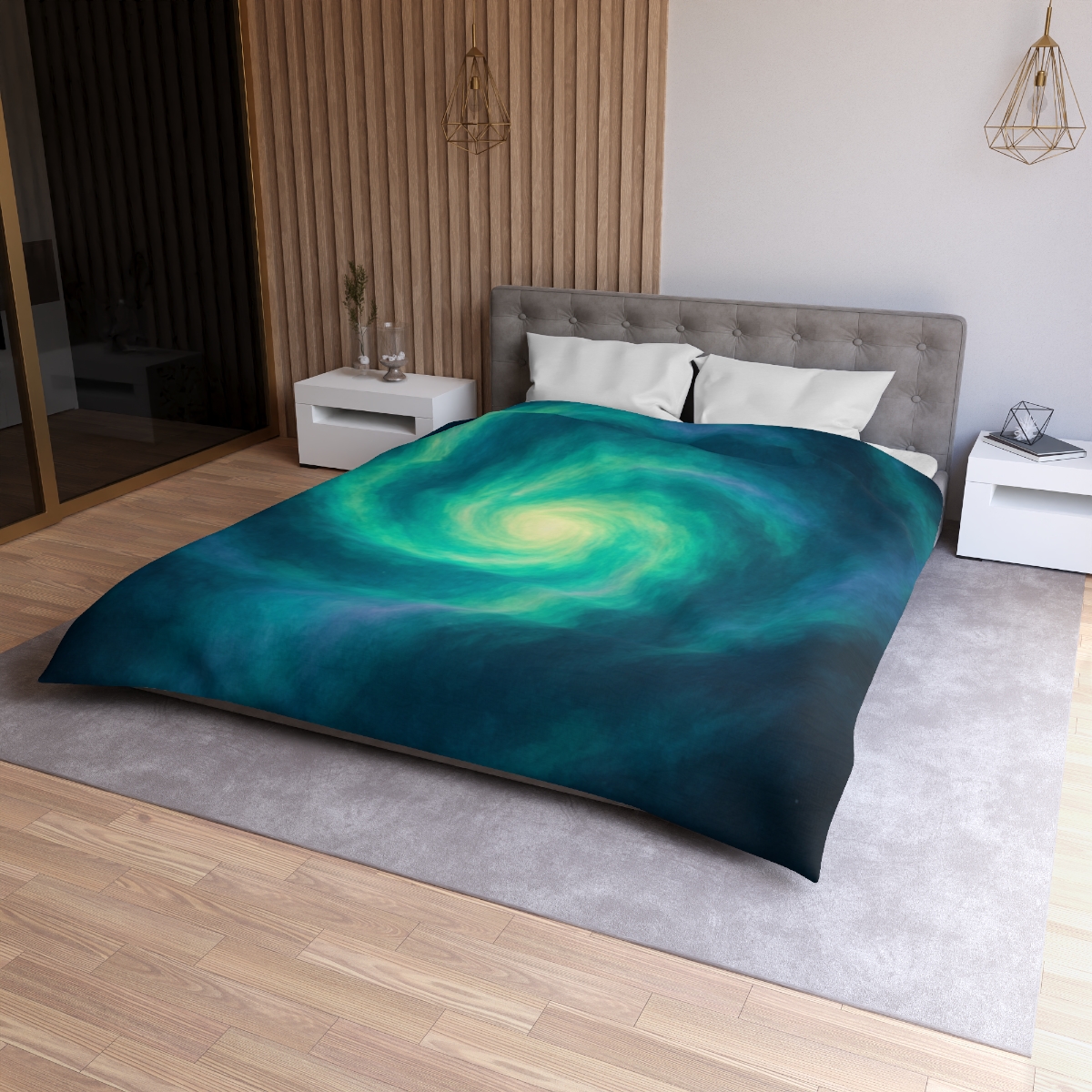 Aurora Halo Spiral designer printed duvets