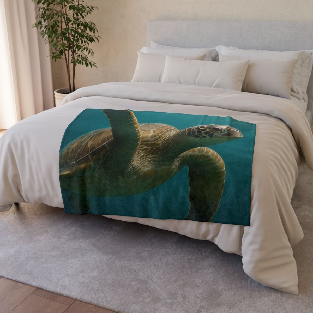 Nebula Glide Green Sea Turtle designer printed blankets