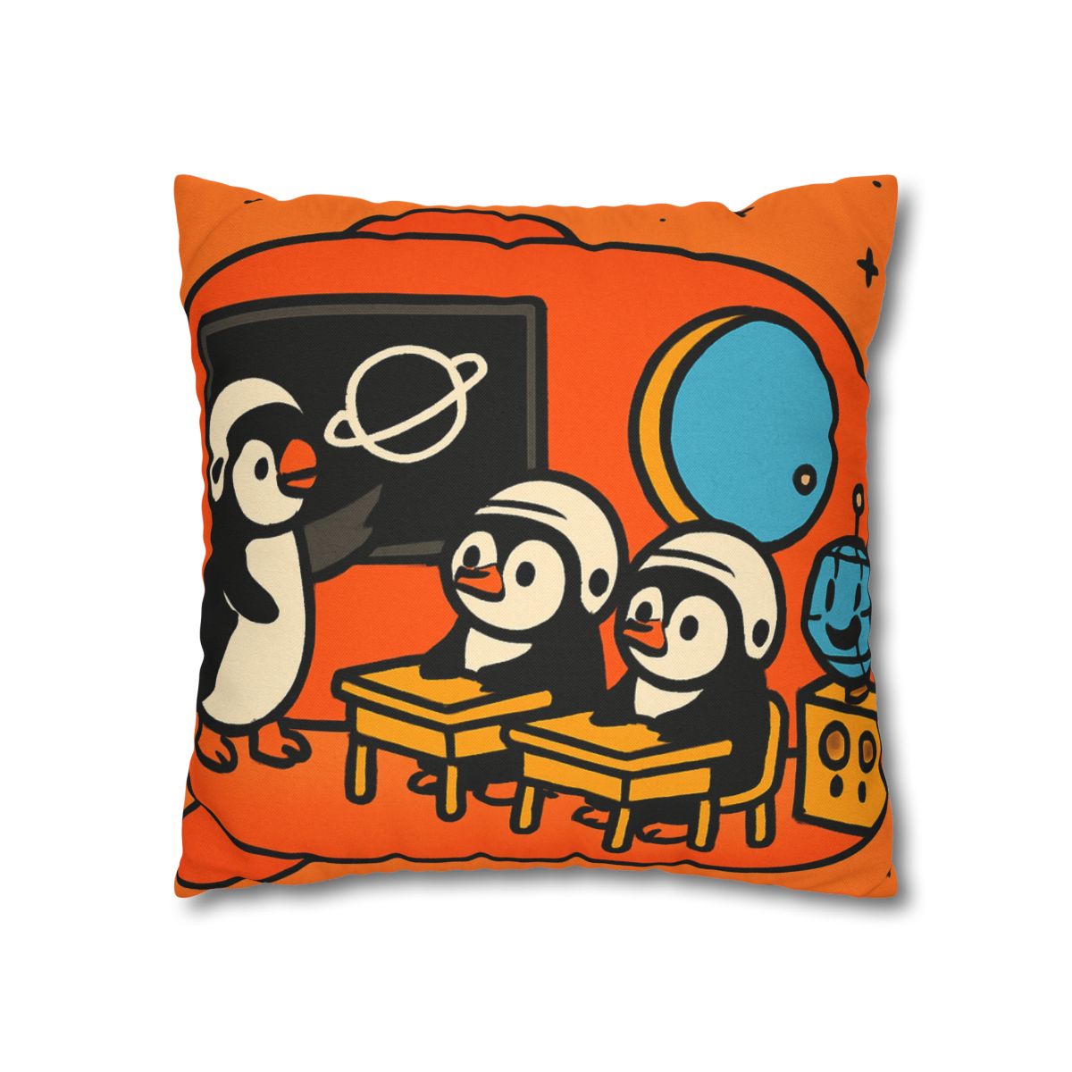 Rocket Classroom With Penguin Pilots stylish decorative pillowcases