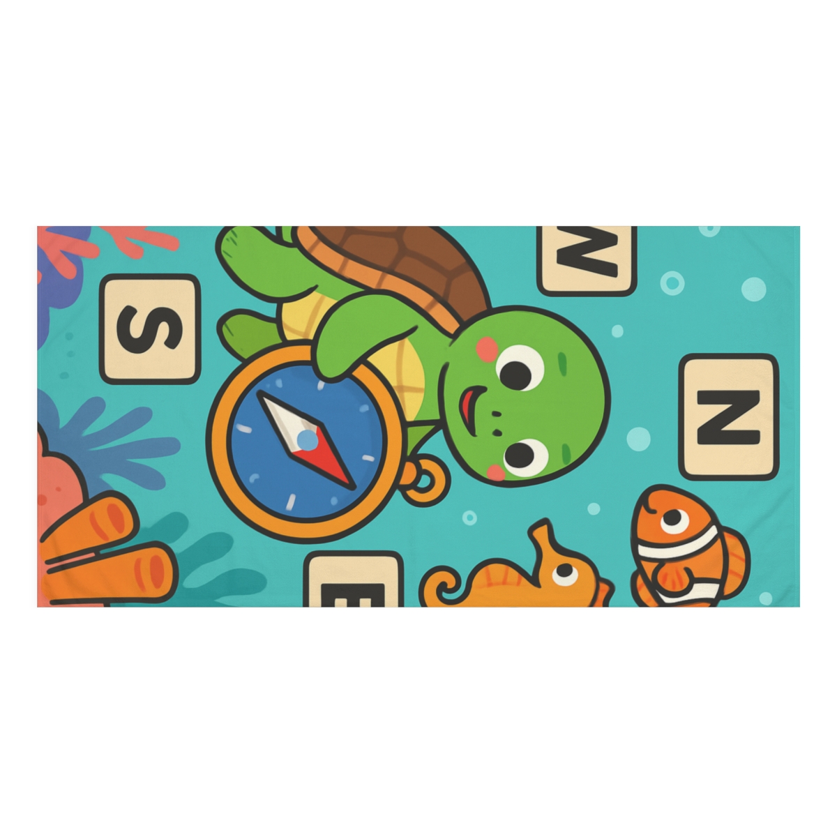 Coral Reef Compass Adventure designer printed towels