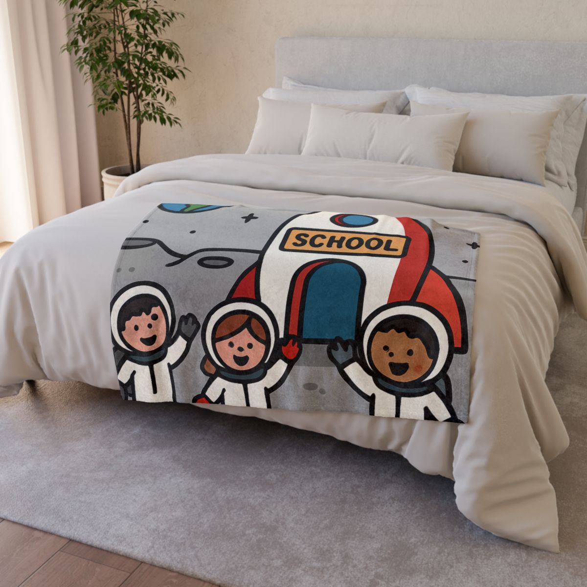 Rocket School On The Moon trendy patterned blankets