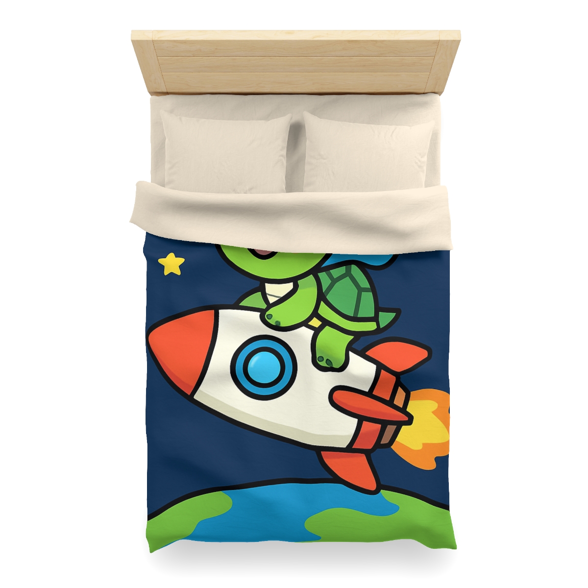 Rocket Riding Turtle To The Moon unique patterned duvets