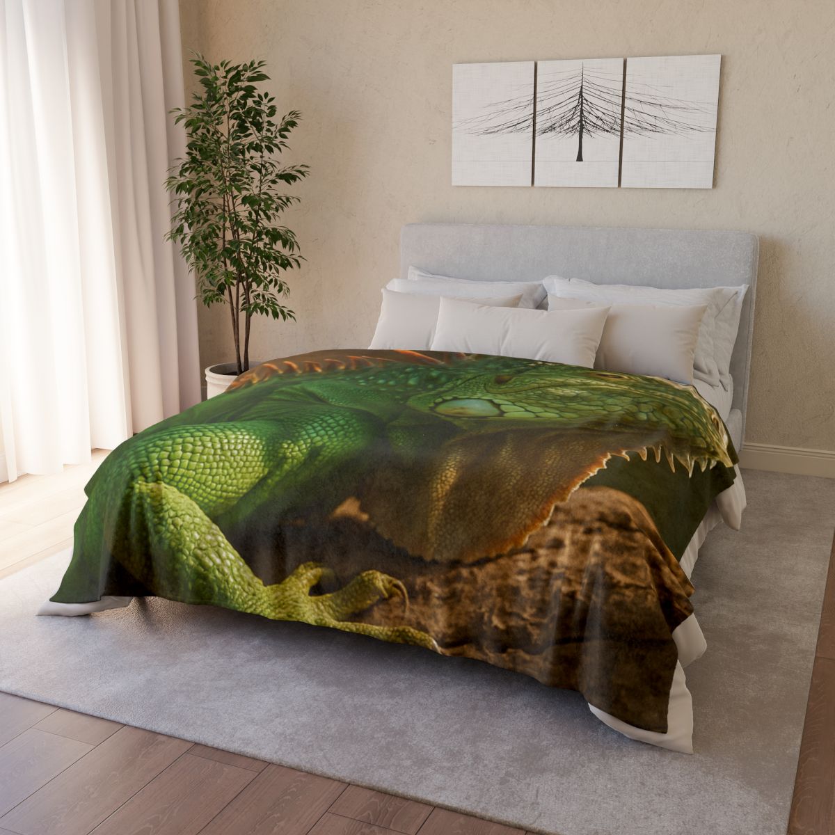 Sunlit Perch Green Iguana warm winter blankets