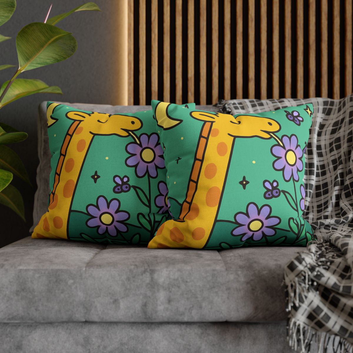 Galactic Garden Giraffe designer print pillow cases
