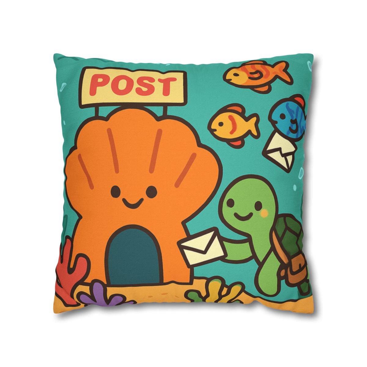 Coral Reef Post Office With Turtle Mail Carrier soft cotton pillow cases
