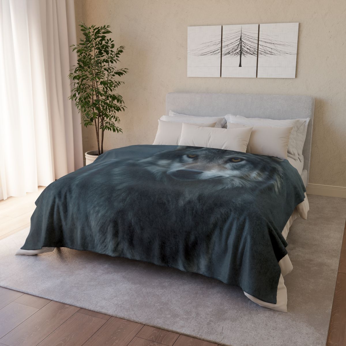 Moonlit Gaze Gray Wolf stylish throw blankets