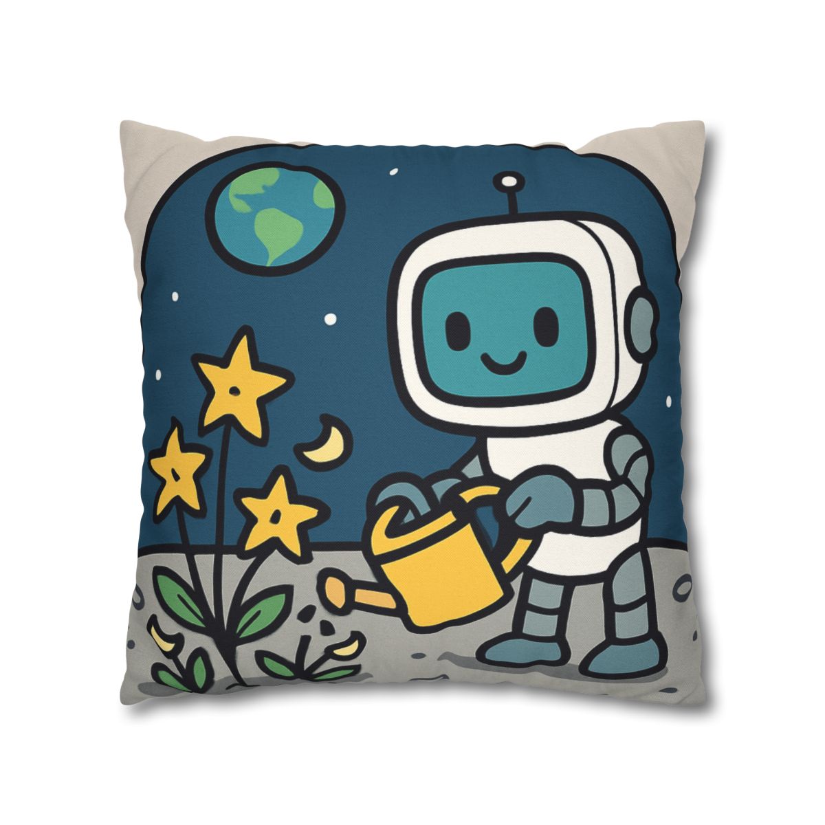 Moon Garden Robot And Space Sprouts designer print pillow cases
