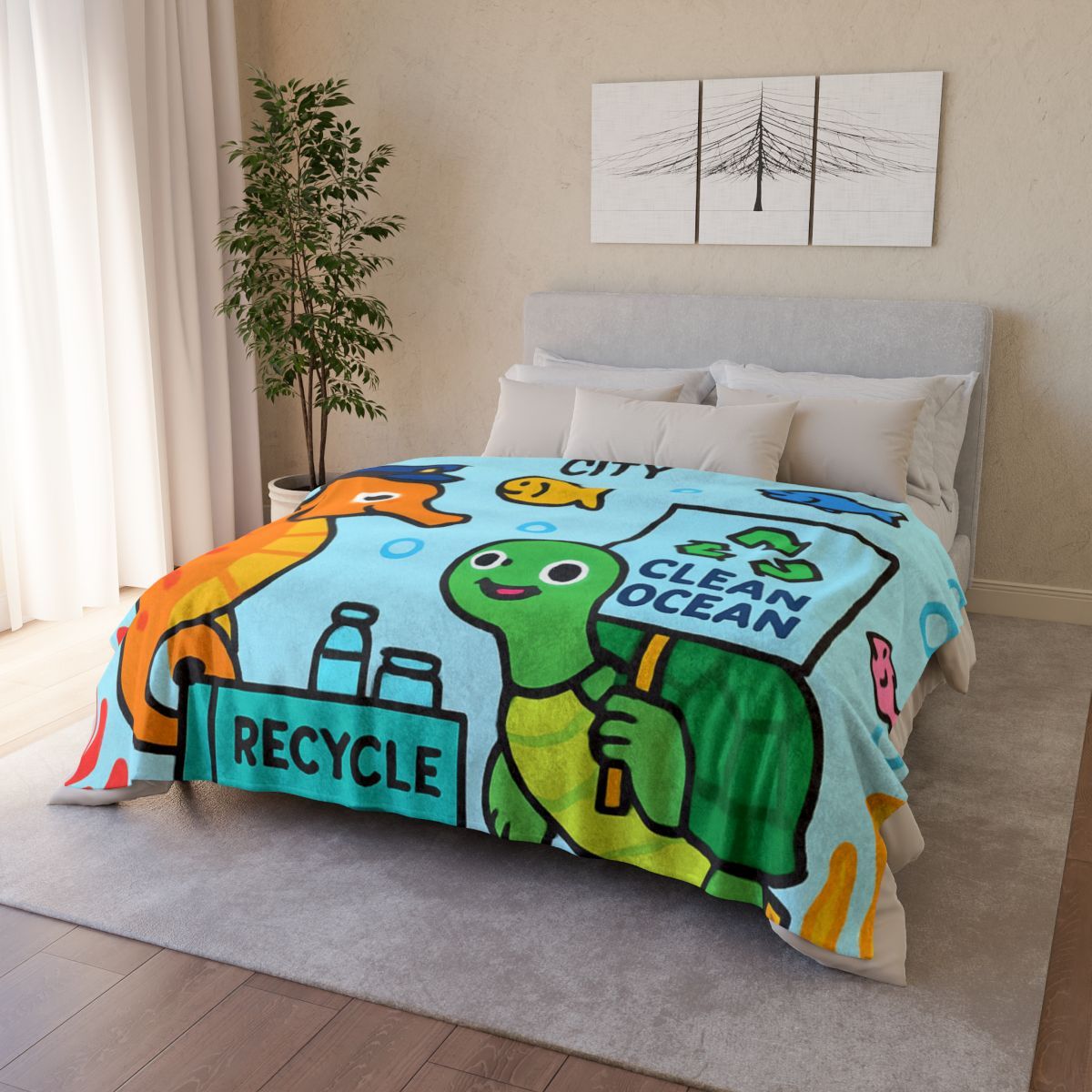 Coral City Recycling Parade With Captain Seahorse trendy patterned blankets
