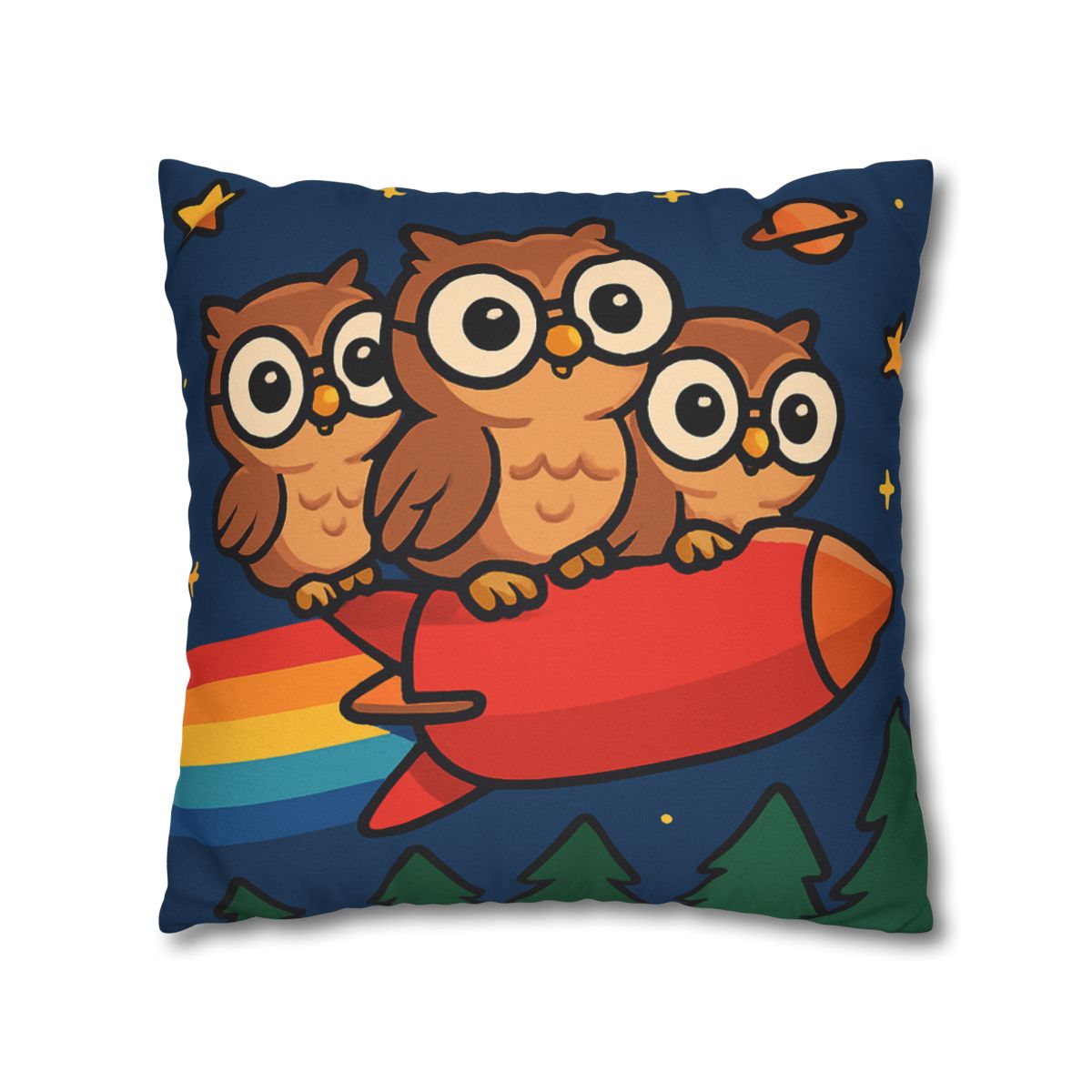 Rocket Riding Forest Owls designer print pillow cases