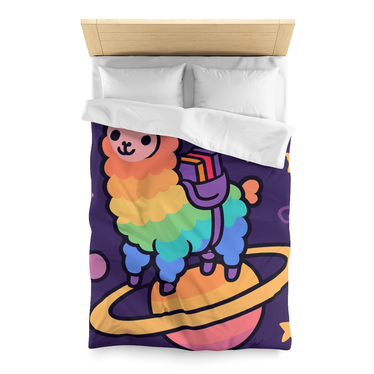 Galaxy Riding Rainbow Llama personalized bedding duvets