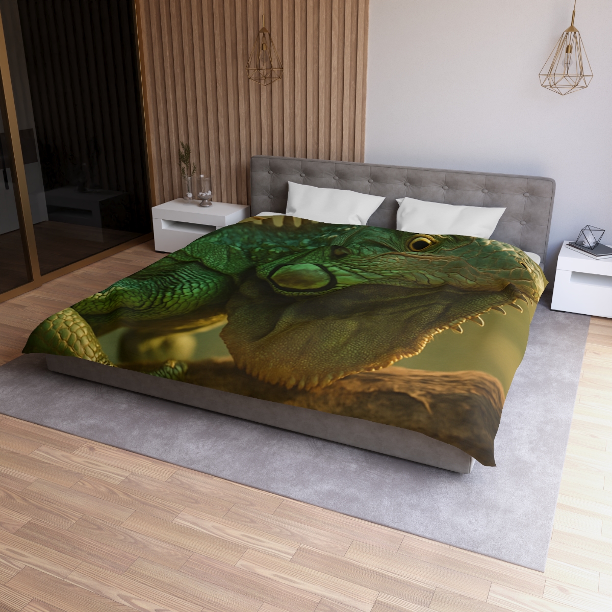 Sunlit Armor Green Iguana soft comforter duvets